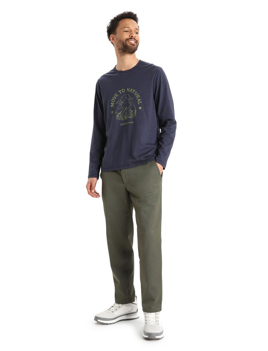 Icebreaker Merino Central Classic T-Shirt Canopy Camper Férfi Long Sleeve Sötétkék | HU 1224FDNM